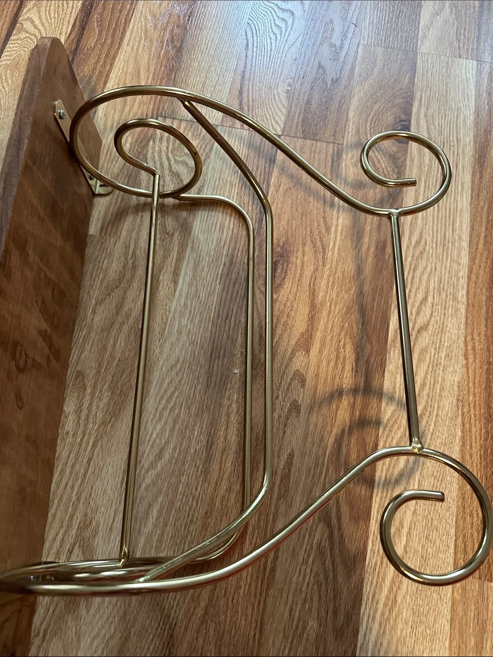 Brass and Wood Wall Shelf with Towel Rack - Brown Brass Finish